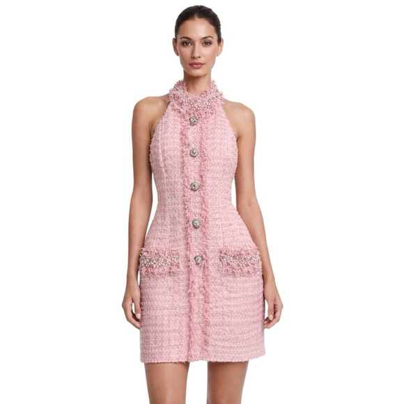 Gorgeous Pink Tweed Halter Dress XS - Picture 2 of 9